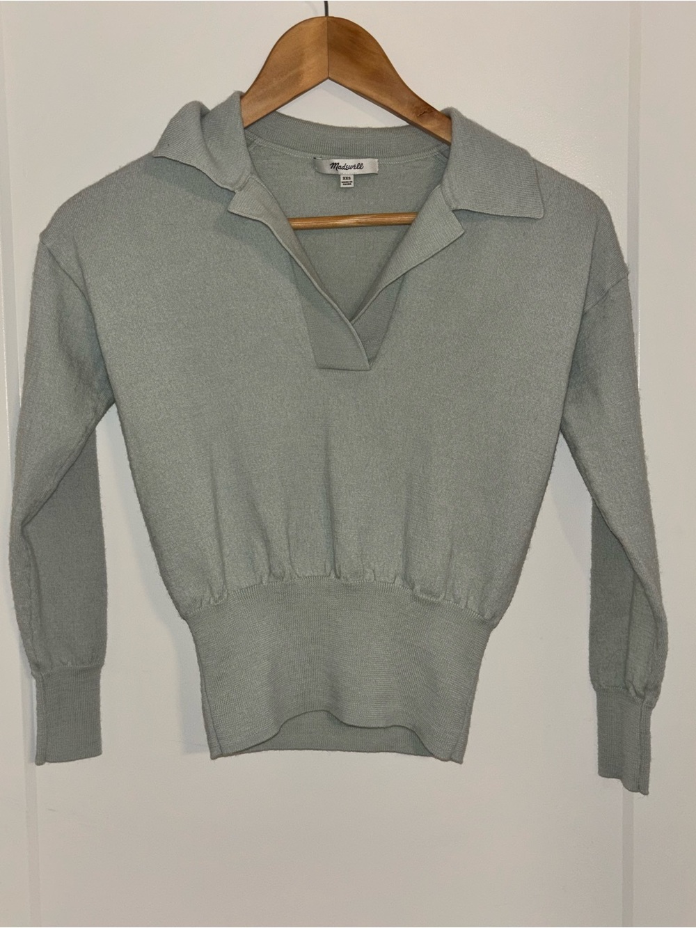 Preppy Tenniscore Madewell Mint Merino Wool Collared Cropped Sweater XXS